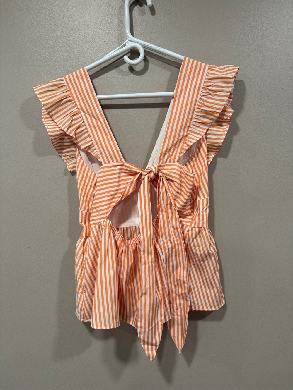 Striped Orange V-Neck Ruffle Peplum Camisole - Picture 2 of 3